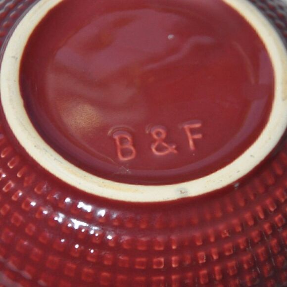 Maroon Bowl with Handle and Pour Spout has B&F Logo on Bottom - Picture 4 of 6